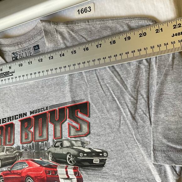 New Port Blue Men’s Short Sleeve T-shirt Size L, Gray, American Muscle Bad Boys - Picture 2 of 7